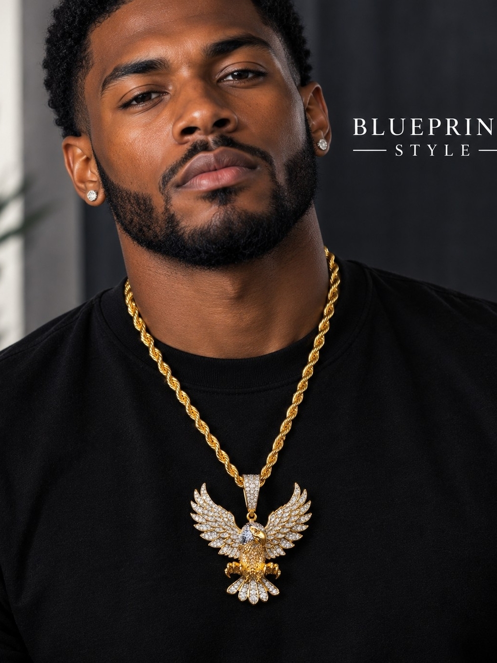 Gold Eagle Pendant Rope Chain Necklace - Gold